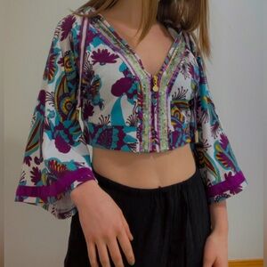 Rocawear Cropped Floral Sequin Zip-Up Hoodie